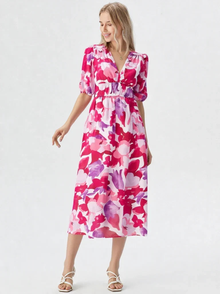 Fleur | Elegante Dames Midi Jurk Bloemenprint A-lijn