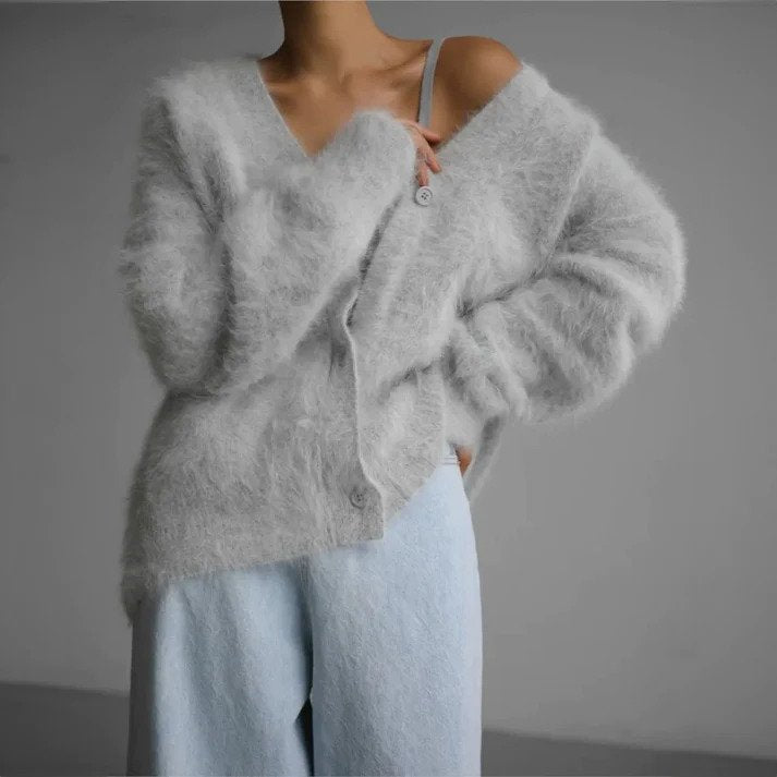 Femke | Dames V-Hals Fluffy Gebreide Vest