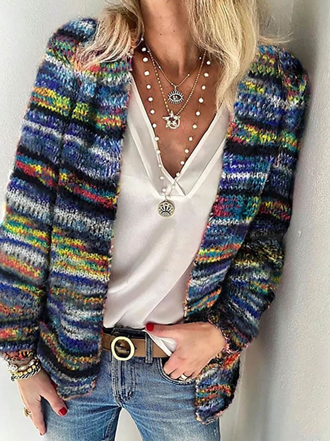 Fenna | Dames Boho Gestreept Open Gebreid Vest