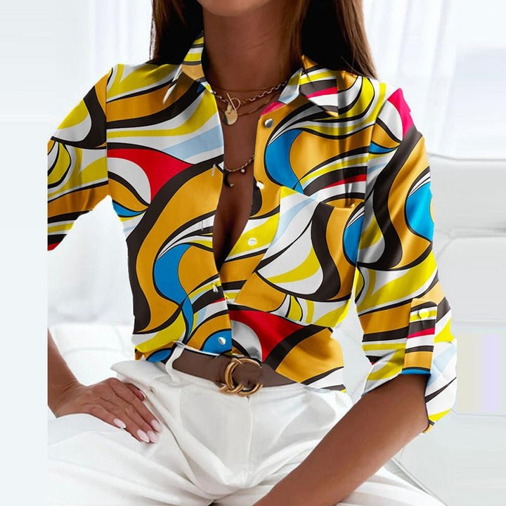 Fenna | Dames Print Blouse met Omslagkraag