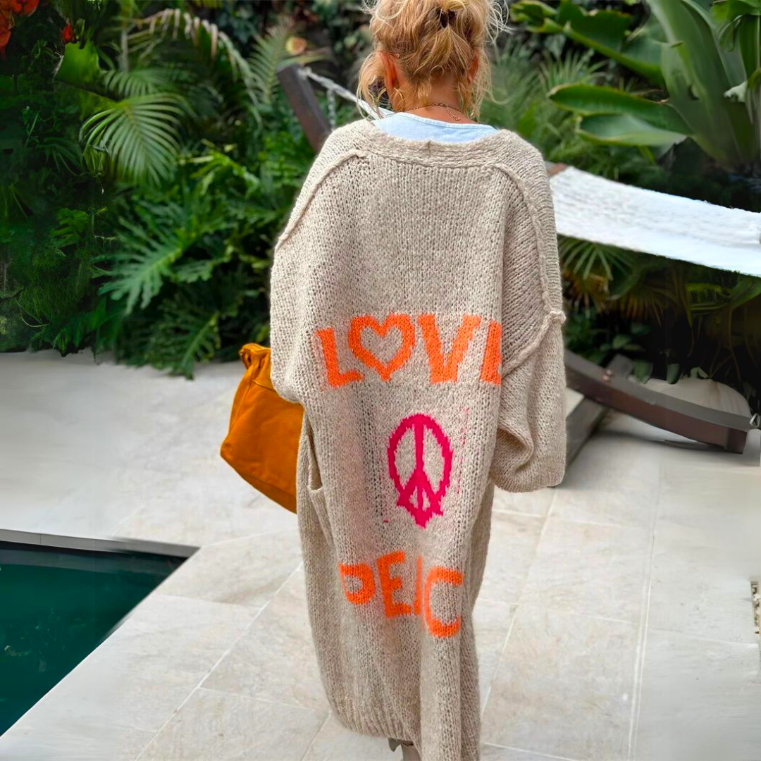 Isolde | Dames Love Peace Print Lang Vest