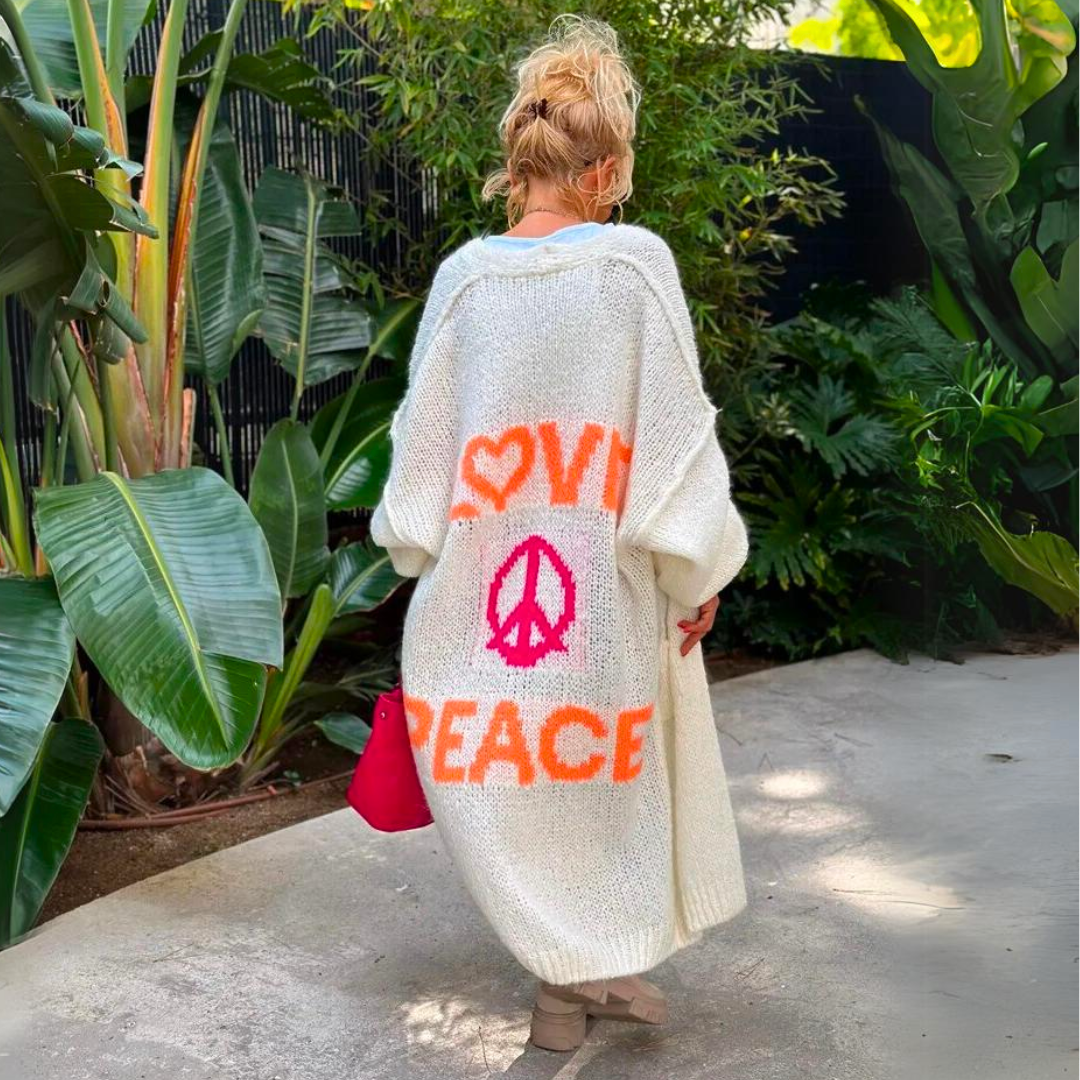 Isolde | Dames Love Peace Print Lang Vest