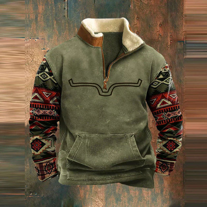 Laurent | Heren Aztec Print Halve Rits Sweater