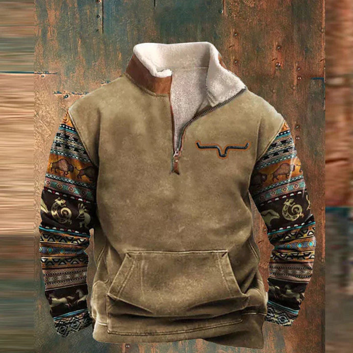 Laurent | Heren Aztec Print Halve Rits Sweater