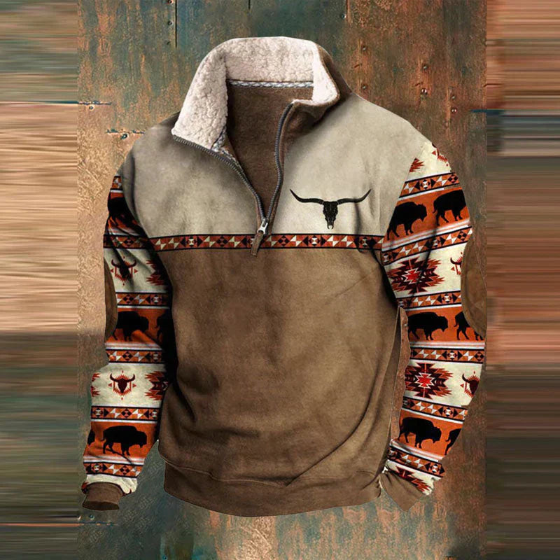 Laurent | Heren Aztec Print Halve Rits Sweater