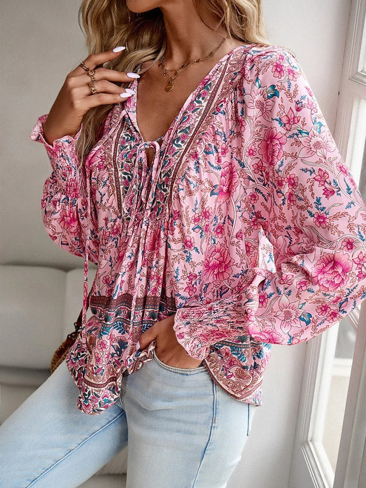 Marije | Dames Boho Bloemenprint V-hals Blouse