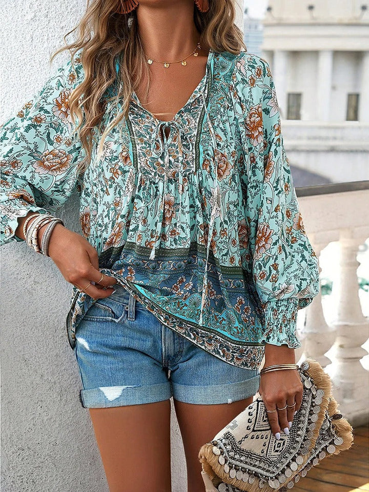 Marije | Dames Boho Bloemenprint V-hals Blouse