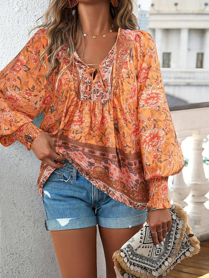 Marije | Dames Boho Bloemenprint V-hals Blouse