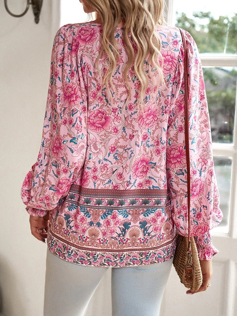 Marije | Dames Boho Bloemenprint V-hals Blouse