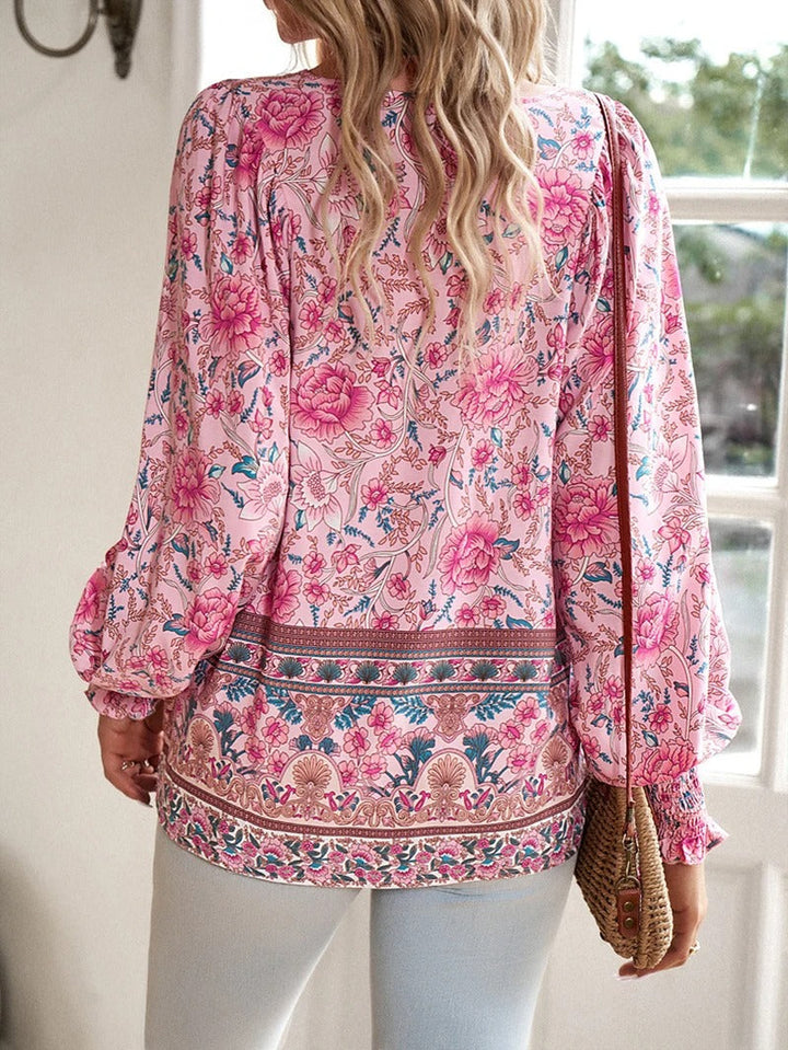 Marije | Dames Boho Bloemenprint V-hals Blouse