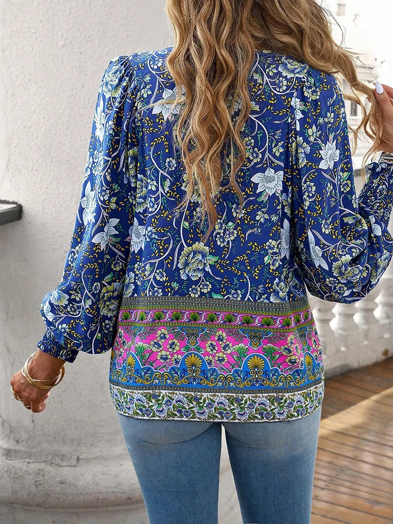Marije | Dames Boho Bloemenprint V-hals Blouse
