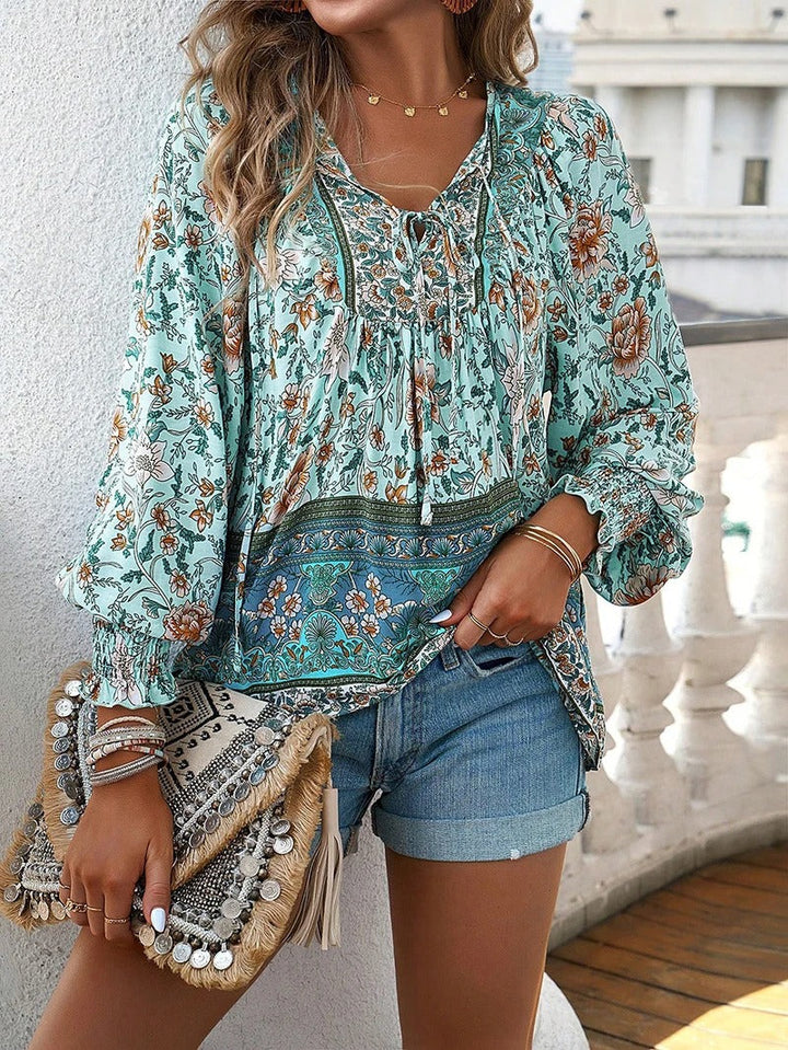 Marije | Dames Boho Bloemenprint V-hals Blouse
