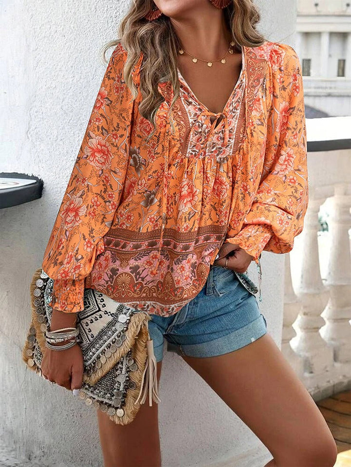 Marije | Dames Boho Bloemenprint V-hals Blouse