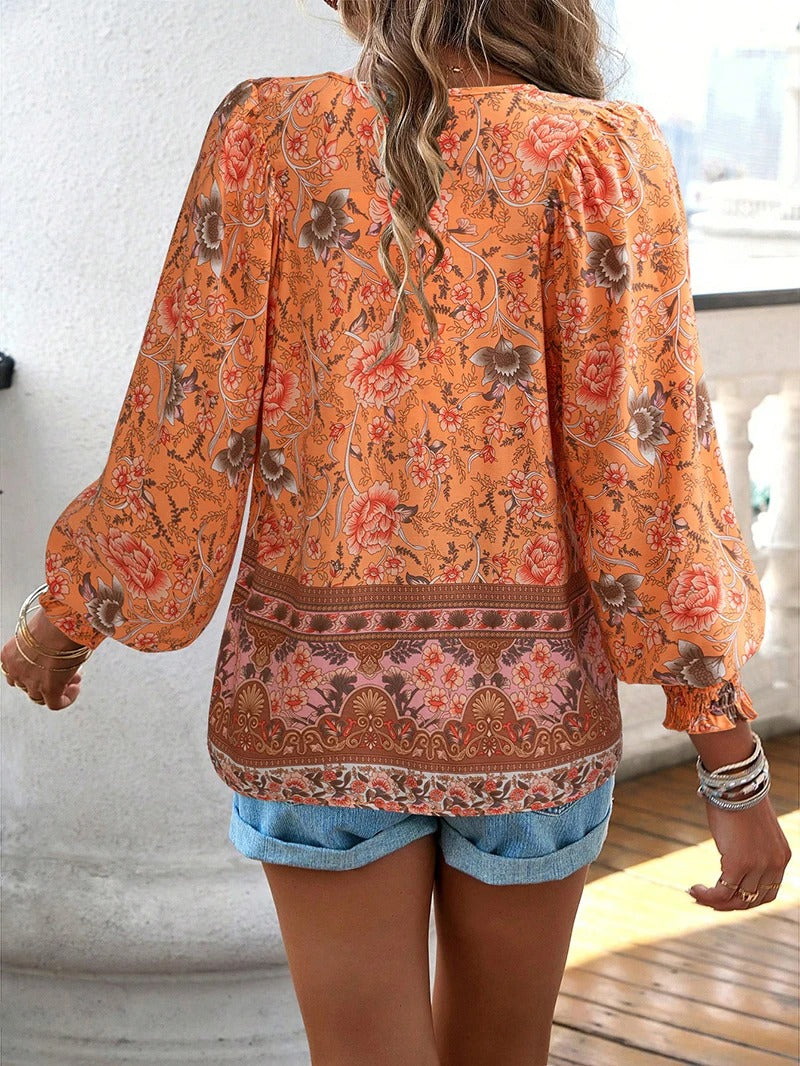 Marije | Dames Boho Bloemenprint V-hals Blouse
