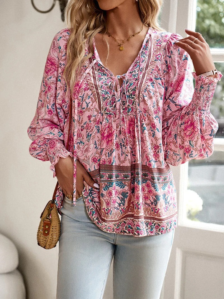 Marije | Dames Boho Bloemenprint V-hals Blouse