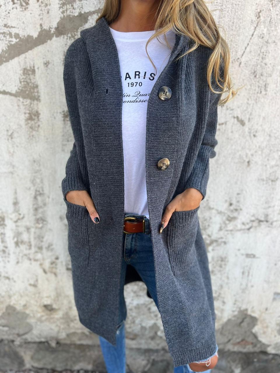 Merel | Dames Gebreid Lang Vest Met Capuchon
