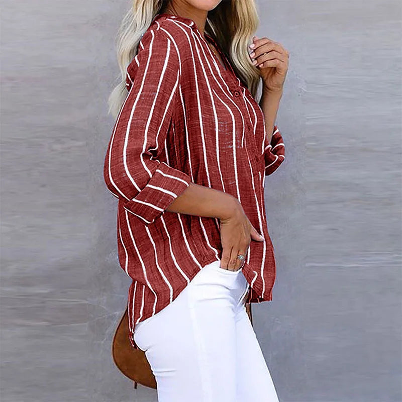 Noor | Dames Gestreepte V-hals Blouse