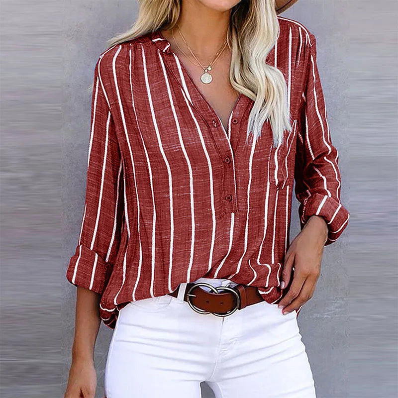 Noor | Dames Gestreepte V-hals Blouse