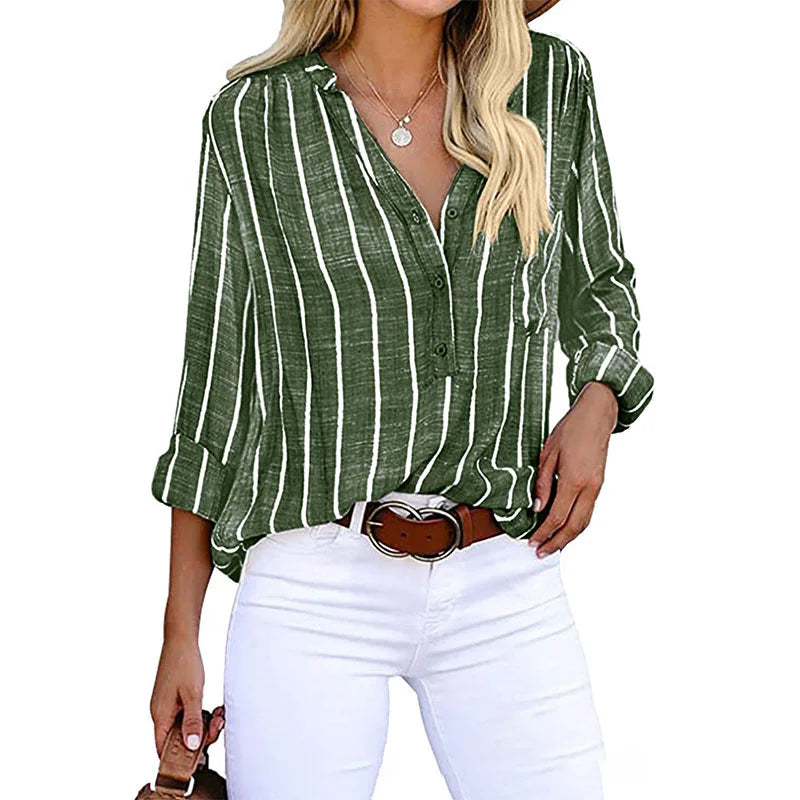 Noor | Dames Gestreepte V-hals Blouse