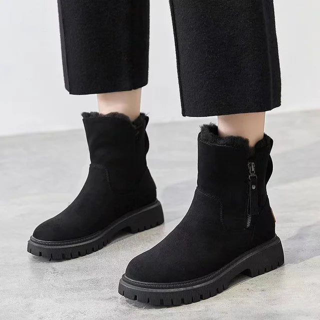 Tessa | Dames Ritsdetail Ronde Neus Mid-Calf Laarzen