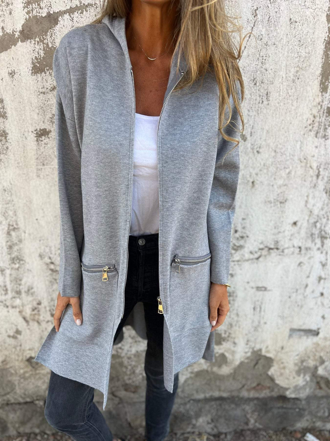 Xandra | Dames Lange Rits Zakken Longline Vest