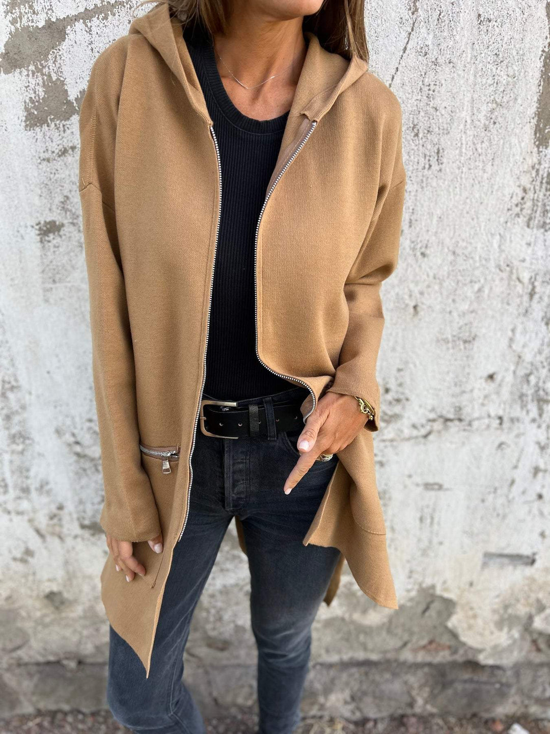 Xandra | Dames Lange Rits Zakken Longline Vest